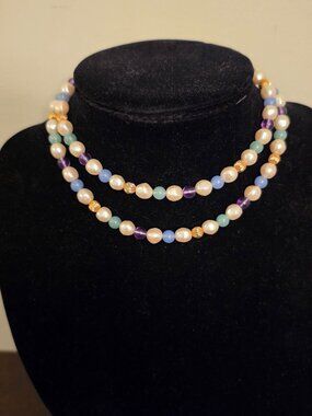Vintage 1986 Avon Impressionistic Pastels Beaded Faux Pearl Necklace